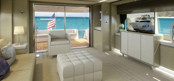 Motor yacht Hatteras 70 - Saloon - Image credit to Hatteras Yachts