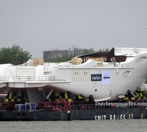 Hull of New 88m Mega Yacht Y715 by Oceanco spotted at subcontractor Zwijnenburg