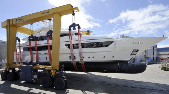 Sanlorenzo 46Steel motor yacht Scorpion at launch
