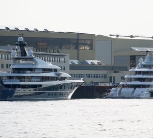 Mighty PHOENIX 2 and QUANTUM BLUE Yachts spotted at Lurssen