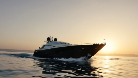 The Sunseeker Predator 108 Yacht “ICU” pictured during filming in El Gouna, Egypt