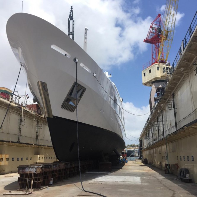 58m Proteksan Turquoise BARAKA Yacht after her hull colour change - Photo credit to Melita Marine Group