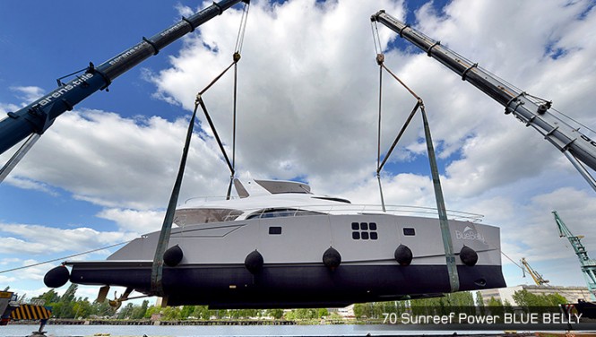 New 70 Sunreef Power Yacht Blue Belly at Launch