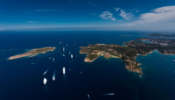 Perini Navi Cup from above hosted by the gorgeous Porto Cervo yacht charter destination