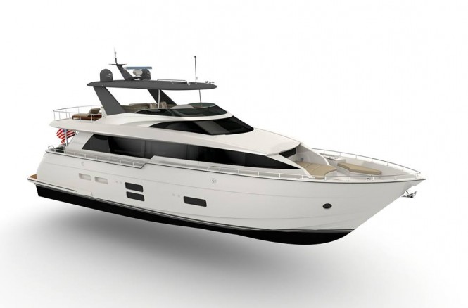 Rendering of Hatteras 70 Yacht - Profile - Image credit to Hatteras Yachts