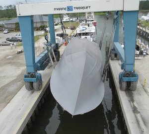 New Jarrett Bay 90 sportfishing superyacht IRELAND hull flipped