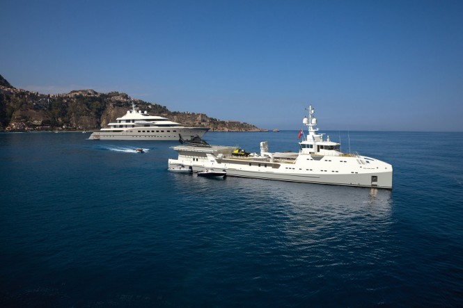 SEA AXE 6911 yacht support vessel and AMELS LE 272 superyacht