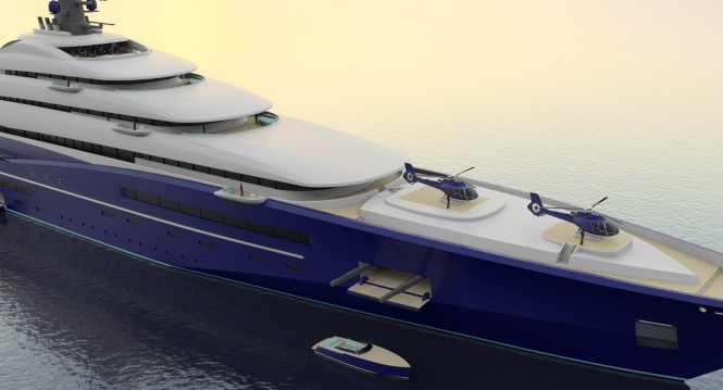 Superyacht DOUBLE CENTURY concept with two helipads