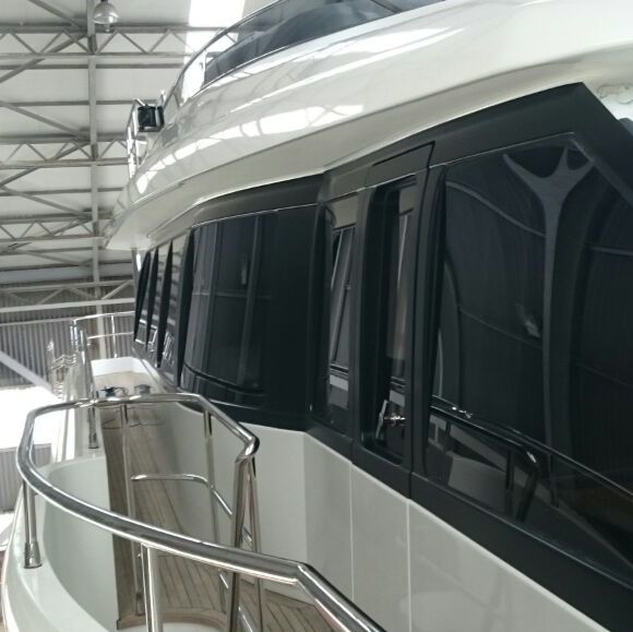 Window mullions of the 37m Moonen Super Yacht CRYSTAL wrapped in 3M 1080 Satin Black.