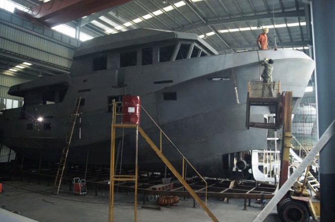 First Explorer Yacht Bering 77 under construction