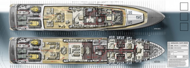 65m Barracuda Explorer super yacht design - Upper & Main Deck