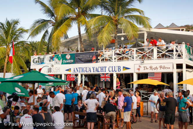 Daily Prize Giving’s at Antigua Yacht Club where the post race meeting of minds happens. Photo Credit to Paul Wyeth