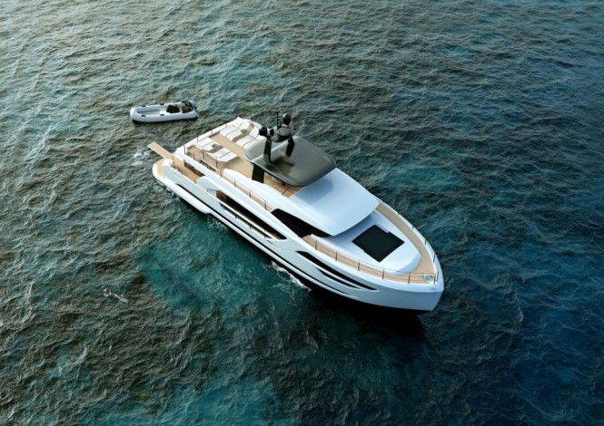 Luxury yacht HORIZON FD85 from above