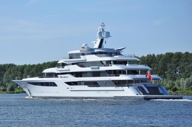 Royal Romance superyacht at the North Sea Canal near Buitenhuizen, heading from Amsterdam to IJmuiden, July 21, 2015. Photo Jan Ramaker and Feadship Fanclub