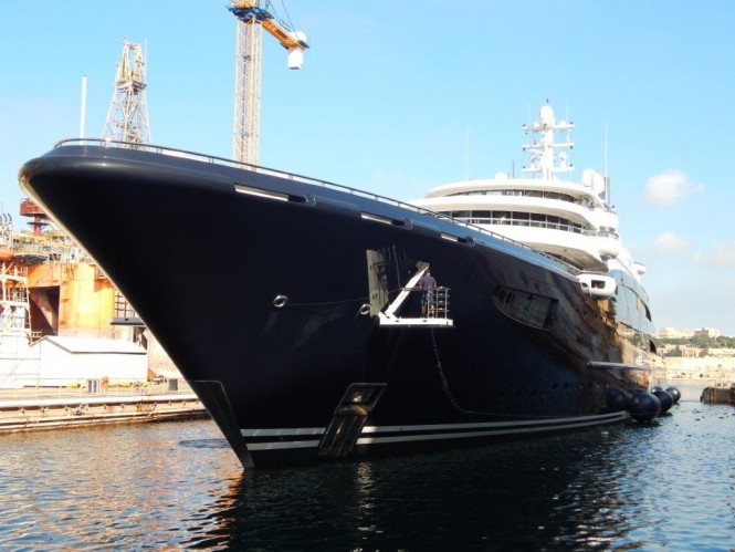 134m Fincantieri motor yacht Serene at the Palumbo Super Yachts facilit in Malta