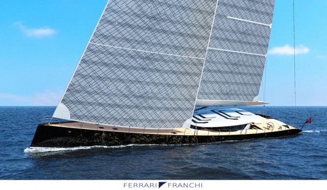 50m Ferrari Franchi superyacht concept under sail