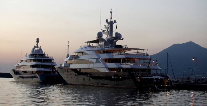 Luxury superyachts anchored at Stabia Main Port