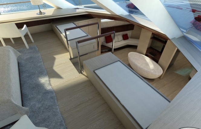 Two-level Owners Cabin aboard SERENITY superyacht