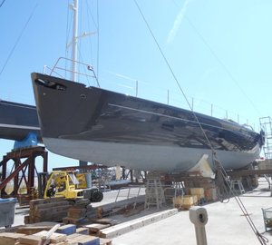 New paint refinishing for Majestic Wally 110’ Charter Yacht WALLY B by Compositeworks