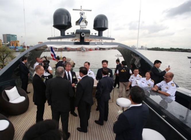 Guests aboard luxury charter yacht Ocean Emerald