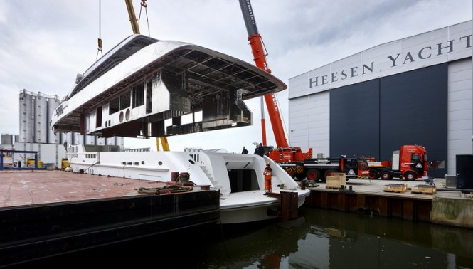 Hull and superstructure of YN 17755 motor yacht ALIDA by Heesen being joined together - Photo by Dick Holthuis
