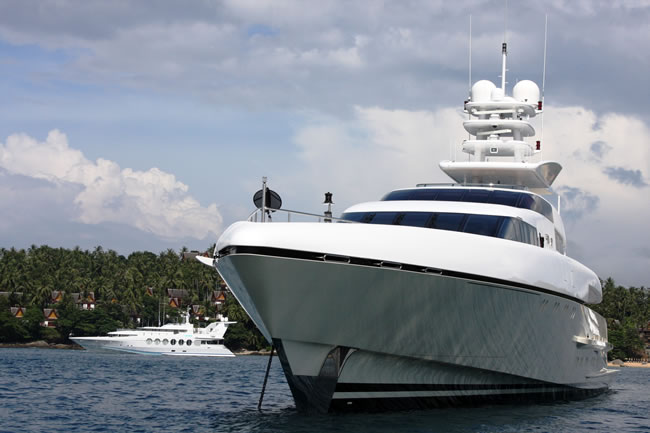 Luxury superyachts anchored in the lovely Phuket yacht charter location