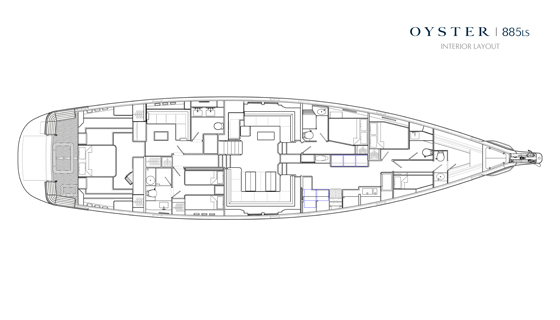 Oyster 885 Yacht Hull no. 8 Lower Saloon version - Interior Layout