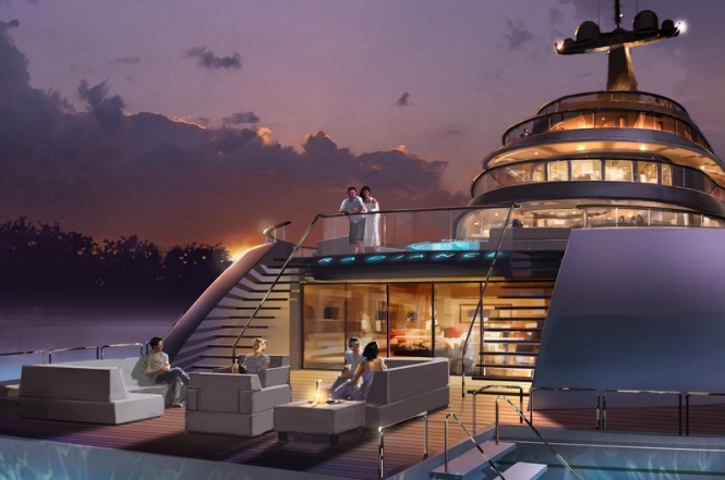 RADIANCE Yacht Concept by night - aft view