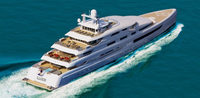 Rendering of Luxury Motor Yacht Illusion under construction at Pride Mega Yachts