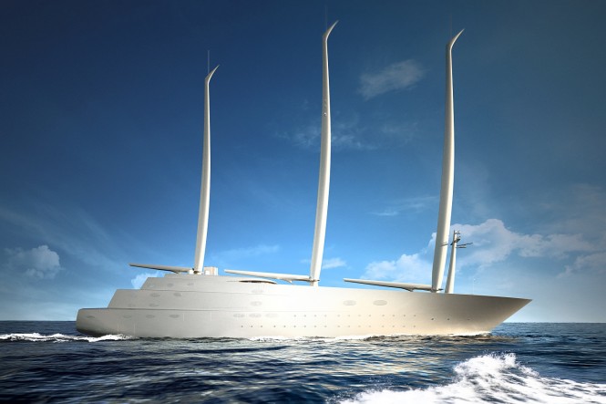 Rendering of the impressive 142m sailing mega yacht A - Image credit to Pascal Deis Starck Network