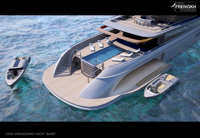 100m luxury yacht BLADE concept - aft view
