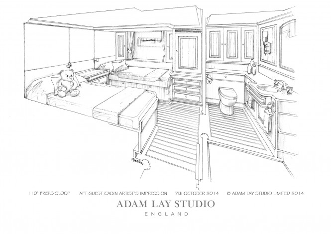 110' Frers Super Yacht Hull 1012 - Aft Guest Cabin