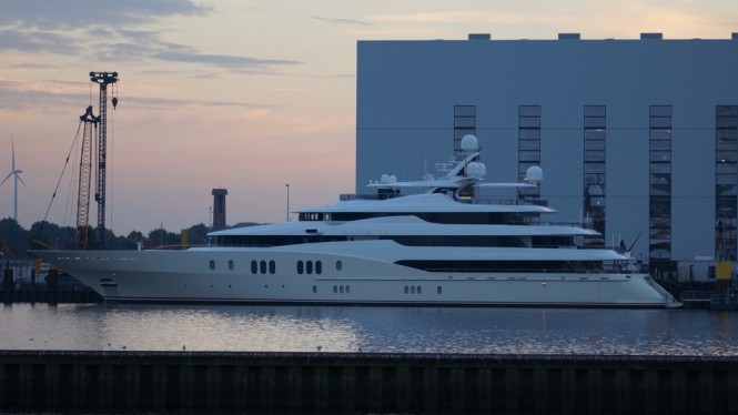 78m Abeking & Rasmussen superyacht EMINENCE (ex Excellence IV) at her home yard - Photo by DrDuu