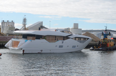 First Sunseeker 116 Yacht arrives at the Sunseeker International shipyards