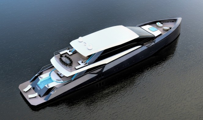 Luxury yacht AMNESIA concept from above