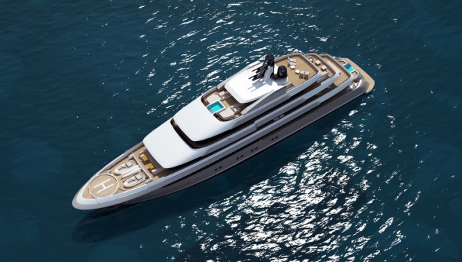 Luxury yacht BERGAMA concept from above