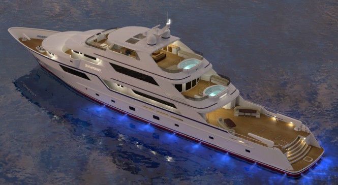 Luxury yacht EVOLUTION concept by night