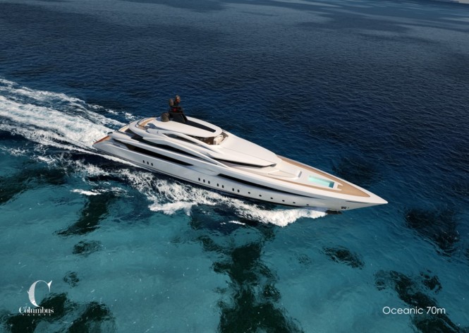 Rendering of Columbus Oceanic 70 Superyacht - side view