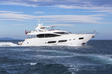 Sunseeker 28 Metre Yacht BANDAZUL on display at the 2015 Barcelona Boat Show