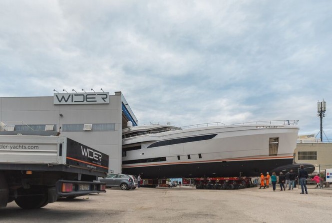 Superyacht GENESI leaving her shed
