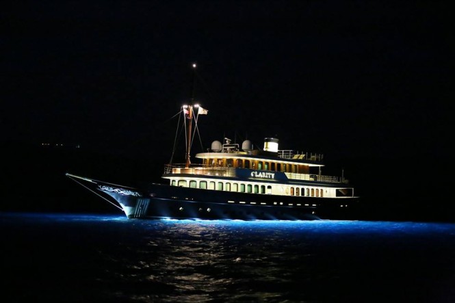 Classic yacht CLARITY by night