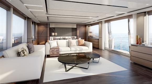Luxury yacht Princess 30M - Saloon with drop-down balcony