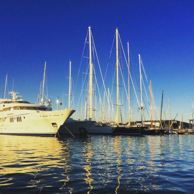 Newport Shipyard full with sailing and motor yachts in October 2015 - Image credit to Newport Shipyard