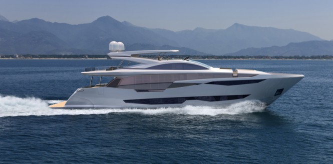 Rendering of Pearl 95 by Pearl Yachts underway