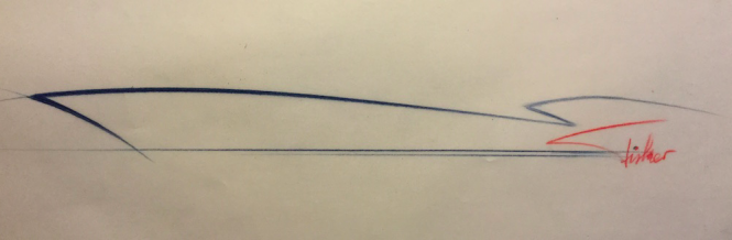 Henrik Fisker's theme sketch for the 50m superyacht concept with Benetti