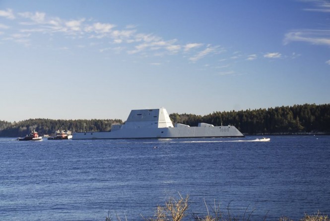 New US Navy destroyer USS Zumwalt DDG 1000 heading to open sea - Image credit to General Dynamics Bath Iron Works