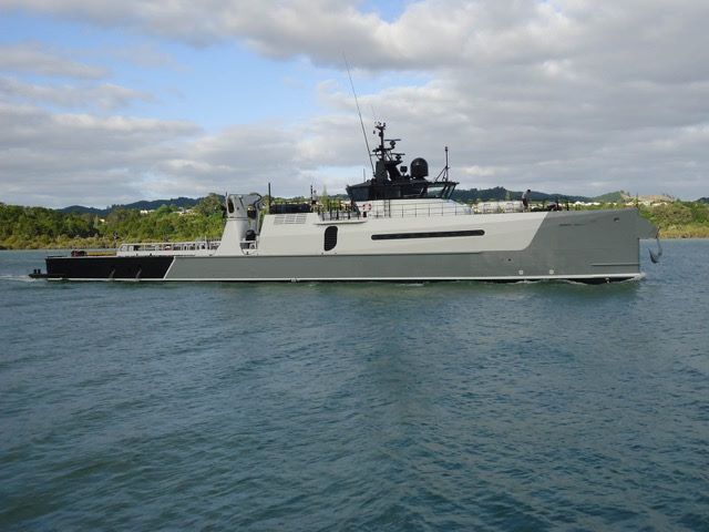 Newly refitted Damen Sea Axe ADVANTAGE leaving New Zealand - Photo by Diverse Projects