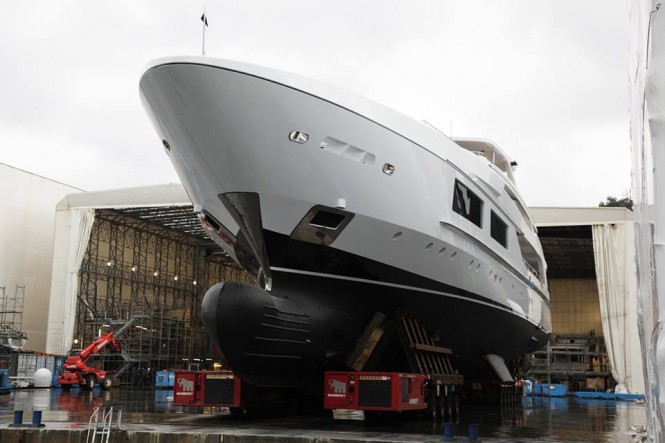 54m Project 10219 by Baglietto leaving her shed - Photo by Baglietto Yachts