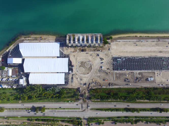 Aerial view of tent construction