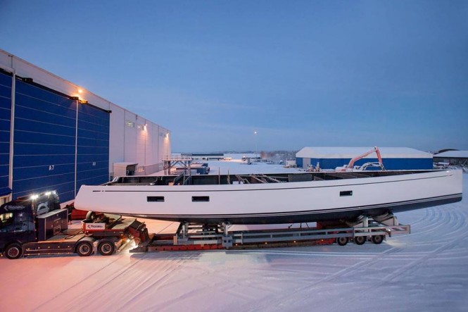 First Swan 95 on her way to be assembled at Nautors BTC - Photo credit to Nautors Swan